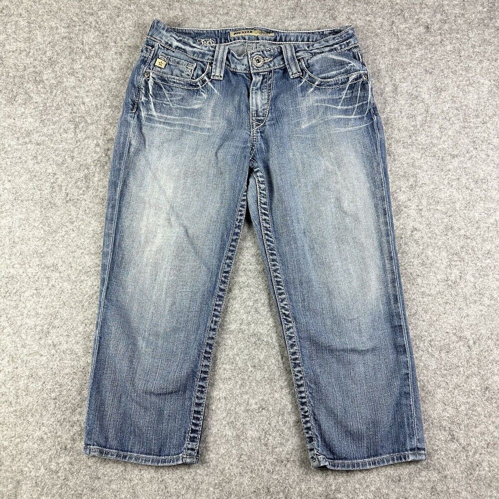 Vintage Big Star Maddie Jeans Womens 27 Blue Medium Wash Back Button Flap Capri